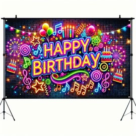 BlissYard Birthday Party Banner 71x43 Inch Neon Birthday Party Decoration for Photography Background Happy Birthday Party Backdrop