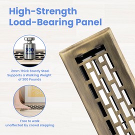 Howeall 2x12 Inches 2 Pack Heavy Duty Walkable Floor Register - Easy Adjust Air Supply Lever Decorative Floor Vent Covers - Boston Design Vent Covers for Home - Antique Brass
