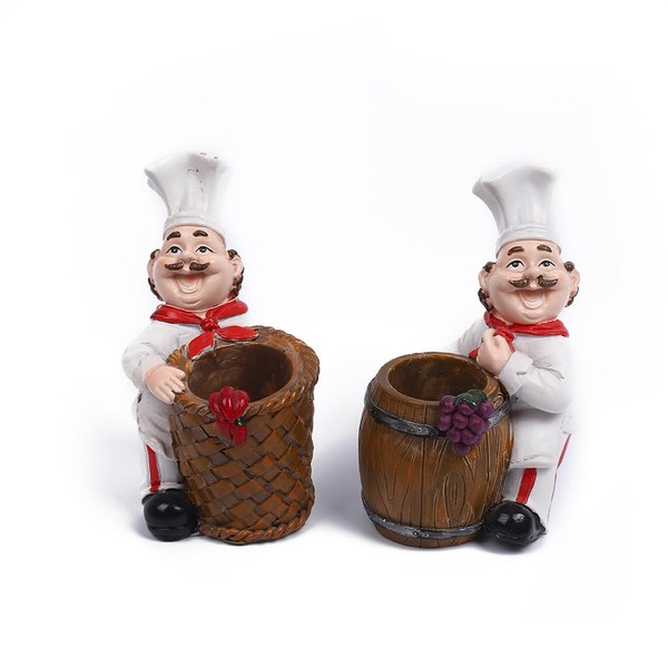 Chef Toothpick Holder,Kitchen Counter DecorCute toothpick bucket,2-Piece Resin Figurines with