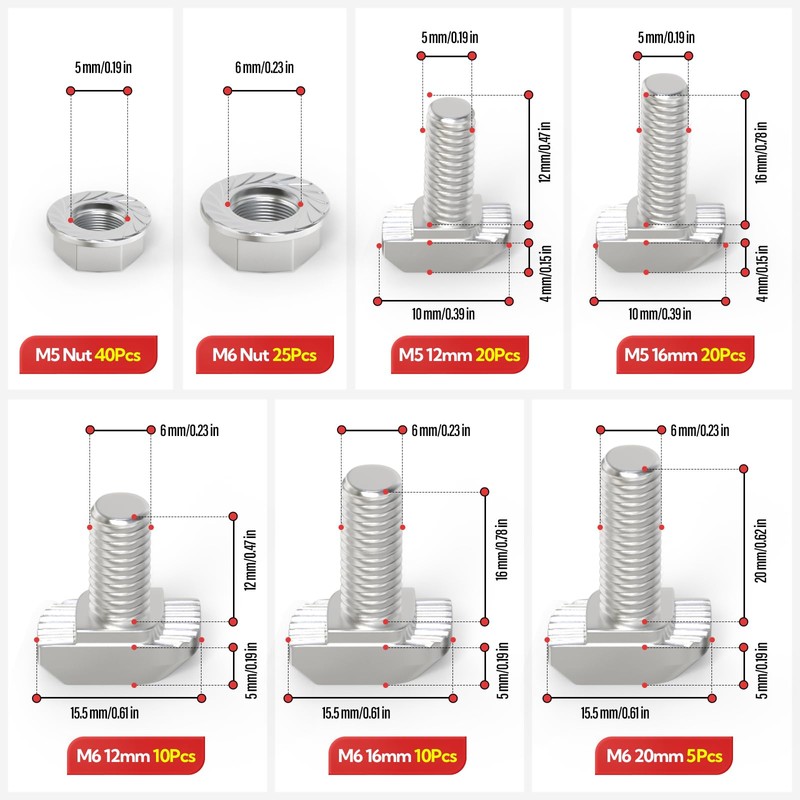 GAGIRA 130pcs M5 M6 T Bolts, T Track Bolts and