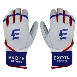 Exote Bolt Baseball and Softball Batting Gloves for Men Women Youth & Adult Sizes -Long Cuff Breathable Leather Baseball Batting Gloves with Extra Grip & Wrist Wrap (Blue, Adult Small)