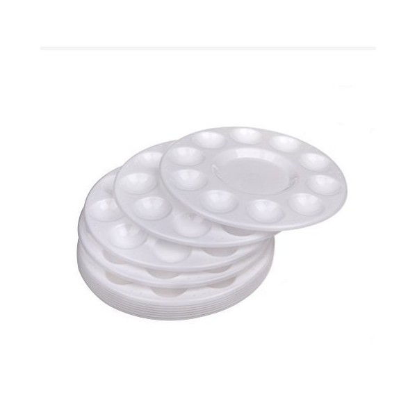 WOIWO 5Pcs Plastic Round Paint Palettes,11 Watercolor Palette Painting Tray,