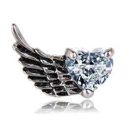 Deelfel Women's Earrings, Heart, Wings, Black, Titanium, Hypoallergenic, Heart Earrings, Zirconia, Studs, Angel Wings, Good Luck, Gift, Unisex, Jewelry, Cubic Zirconia, Cubic Zirconia