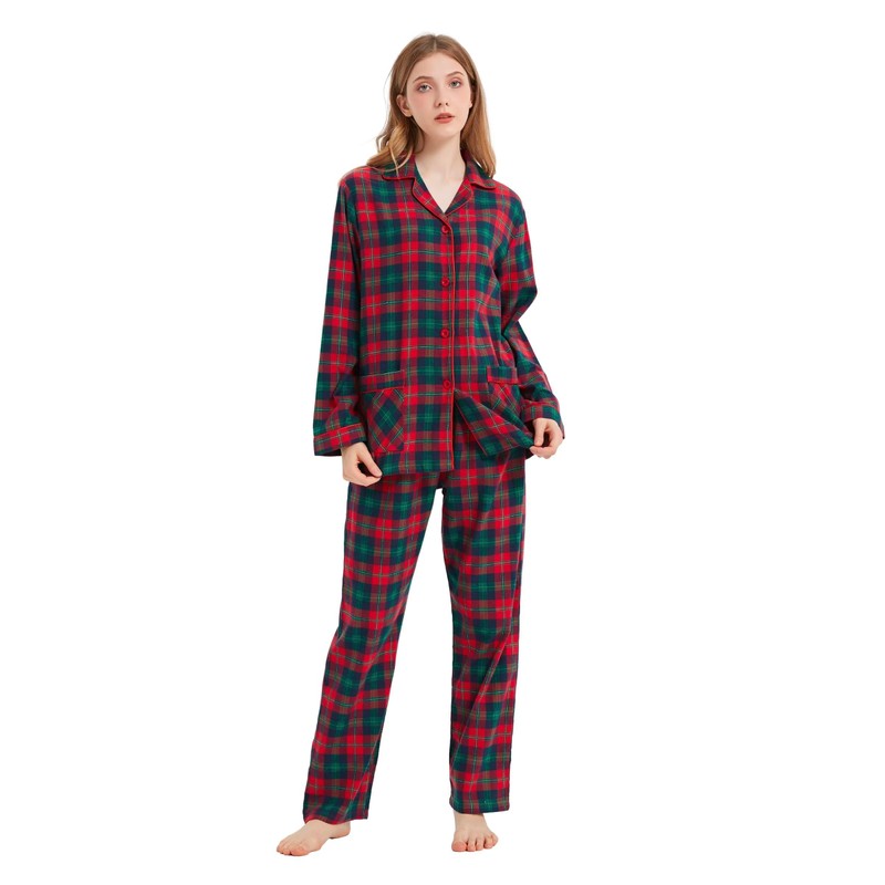 kolipajam Women's 100% Cotton Flannel Pajama Set Yarn Dyed Cozy