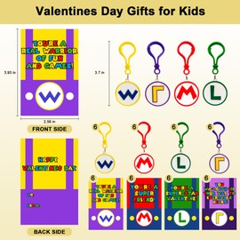 MoimTech Valentines Day Gifts Cards for Kids, 24 Super Valentines Cards for Kids with 24 Gamer Keychains, Valentines Day Gifts for School Classroom Boys Girls Exchange
