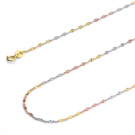 Wellingsale 14K Solid Tri Color Gold 1.5mm Diamond Cut Mirror Chain with Lobster Claw Clasp - 18" Inches
