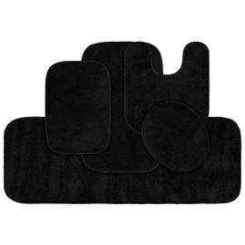 Garland Rug Traditional Nylon Washable Black 5 Piece Set - Lid, Contour, 3 Bath Rugs - Soft, Absorbent, and Stylish for Your Bathroom