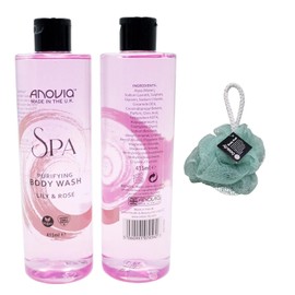 Spa Purifying Body Wash Lily & Rose Vegan Friendly 2 PACK 415ml With Free Beauty Body Puff(Any Colour)