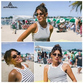 Appassal Small Oval Sunglasses For Women Men Retro Rectangle Metal Sun Glasses AP3685,Matt Black/Dark Grey