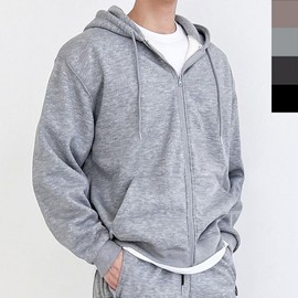 Men's overfit brushed two-way couple hooded zip-up 1P Couple look black/FREE