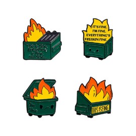 Enamel Dumpster Fire Pins Funny Meme Trash Garbage Burning Flame Pins Cute Cartoon Colorful Kawaii Hypoallergenic Stainless Steel Jewelry Birthday Gift for Women, Alloy Steel, no gemstone