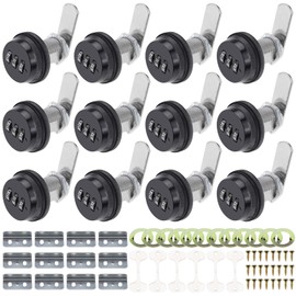 RealPlus 12 Pack Combination Cam Lock 1-1/8" Cylinder Coded Cabinet Lock Metal Security Locks Black Password Lock for Cabinet Drawers