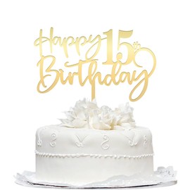 Decoración para tartas de cumpleaños número 15, acrílico dorado con espejo, decoración para tartas de fiesta de cumpleaños 15, Hello 15 años, Happy 15 años, 15 cumpleaños, decoraciones para fiestas 15