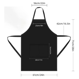 3 Piezas Delantal, Delantales de Cocina Profesional Impermeable Antimanchas con 2 Bolsillos, Delantal de Chef para Mujeres, Hombres, Delantal Parrillero y Multiusos (Negro)