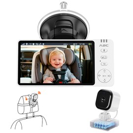 A2C Wireless Baby Car Monitor, Battery-Powered Baby Car Camera for Backseat & Home, 5" HD 1080P Auto/Manual Night Vision Screen with 7-Hour Battery, Rear Facing Carseat Camera for Newborns, Kids, Pets