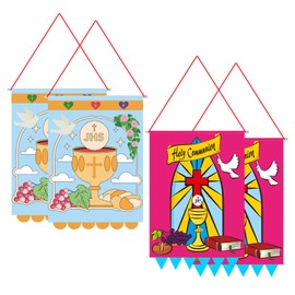 Ebucco 4 Sets First Communion Banner Kit for Boys Girls Catholic DIY Craft Pew Decoration Holy Communion Banner Church and Sunday School Crafts for Kids First Communion Felt Decor
