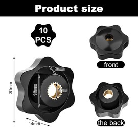 Lvjkes Pack of 10 Star Grip Nuts M6, Thumb Screw, Continuous Bore, Copper Core, Outer Diameter 31 mm, Knurled Nut Suitable for Industrial Equipment, Electrical Engineering, Transport Equipment