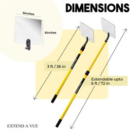 Extend A Vue Telescoping Inspection Mirror - Standard Fiberglass, Lightweight & Durable, 3 ft - 6 ft Pole, 6 x 6 inch Acrylic Mirror