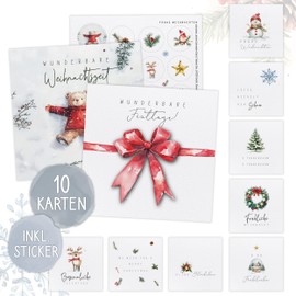 TOBJA XXL Christmas Cards Set with Stickers – 10 Large Festive Christmas Cards (14.8 x 14.8 cm) in Various Designs, Includes Sticker Sheet. Postcards Christmas in Elegant Style (Set of 10)