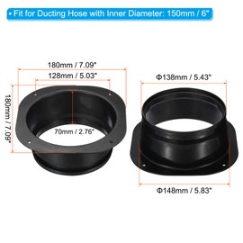 PATIKIL 6" Duct Connector Flange, Dryer Vent Wall Plate Square to Round Straight Ducting Plate for Air Heating Cooling Ventilation Exhaust Fan, Black