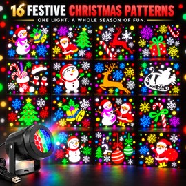 Christmas Projector Light for Walls & Ceilings, 16-Pattern USB Rotating Holiday LED Projector with 270° Adjustable Stand for Indoor Home & Party Decor