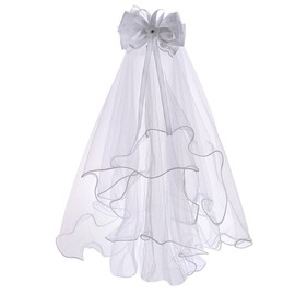 Colorful House Flower Girls White First Communion Veil Headband with Bow (60cm/24 inch, Lace Bowknot)