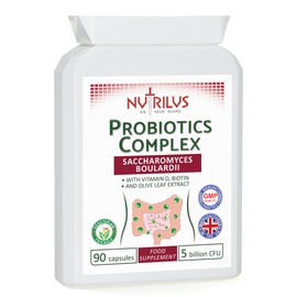 Probiotics Complex Saccharomyces Boulardii 90 Capsules 5 Billion CFU - Biotin, Vitamin D, Olive Leaf - Digestive - Hangover - Gut Flora Balance