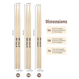 Drum Sticks, White Oak Drumstick, Drumsticks for Drums, Baquetas para Bateria, Drum Accessories for Drums, 5A Drumsticks (5A-White Oak-2Pairs)