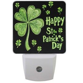 Patricks Day Shamrock Night Light Plug in Set of 2 Elf Hat Green Clover Coin Nightlights LED Auto Dusk-to-Dawn Sensor Lamp for Bedroom Bathroom Reading Kitchen Hallway Stairs Decorative