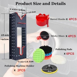 Wall Mount Buffer Polisher Holder,2 Pcs Polishing Machine Rack with 6pcs Polishing Pads, Car Polisher Holder, Auto Detailing Organizer Storage Rack Polisher Hanger for Car Beauty Shop Accessory