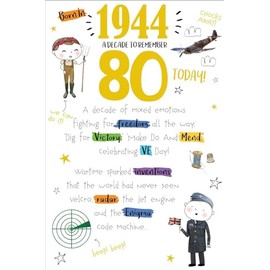 80 Today In 2024 - Year You Were Born 1944-80th Milestone Birthday in 2004 Greeting Card - A Decade To Remember Blast From The Past (80th)