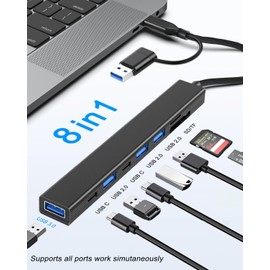 vienon 8 in 1 USB C Hub USB Hub 3.0 with SD Card Reader, VIENON USB Extender with USB 3.0/USB 2.0, USB-C and Memory SD/Micro SD Card Reader, USB C to USB Adapter for Laptop, MacBook, iPad Pro, iMac-Aluminum