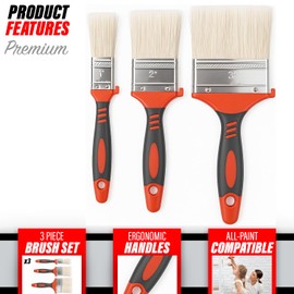 Xtremeauto 3pc Paint Brush Set – Synthetic Bristle Brushes for Emulsion, Gloss, Varnish & Stains – Comfort-Grip Handles – Sizes: 1”, 2”, 3” – Ideal for Walls, Trim, Doors & DIY Painting