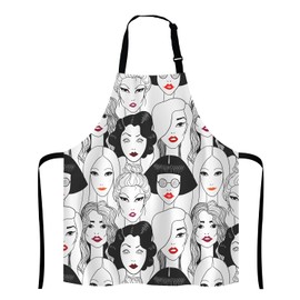 Lefolen Fashion Women Adjustable Bib Apron, Crowd of women with red lips Cooking Kitchen Apron for Men Women