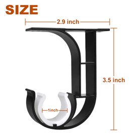 2 Pack Ceiling Curtain Rod Brackets Heavy Duty Curtain Rod Holders Ceiling Mount Curtain Rod Hooks for 1 Inch Rod, Black