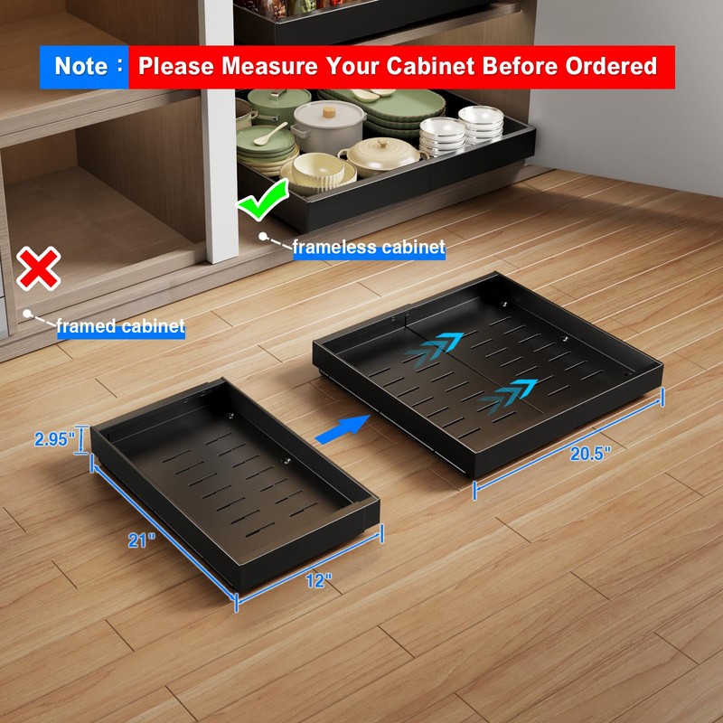 MUSTORN 2 Pack Pull Out Cabinet Organizer Expandable, 21"Deep Slide