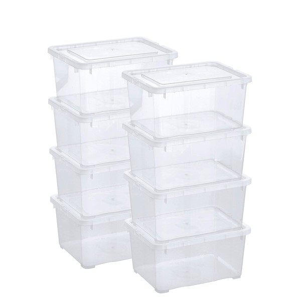 Grizzly 8 x 1.7L (XS) Clear Plastic Stackable Storage Boxes with Lid for Baby Shoes Toys DIY
