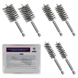 3-Size[6pc] Fitting Cleaning Brush Set (1/2, 3/4, 1.0-inch) Copper Pipe Cleaner for Power Drill, Stainless-Steel Wire Bore Brushes, with Rotation Direction Tag, Prep Copper Fittings for Soldering