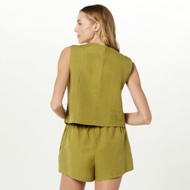 The Drop Women's ESMA Linen Vest Olive Oil, 4X, Plus Size