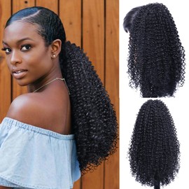 Su Mei.s Ponytail Extension - 14 Inch Afro Kinky Curly Drawstring Ponytail for Black Women Short Pony Tails Hair Extensions (Black(1B#), 14 Inch)