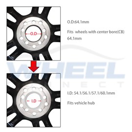 WHEEL CONNECT Hub Centric Rings,64.1 to 57.1, Set of 4, Aluminium Alloy Hubrings, O.D:64.1-I.D:57.1mm. A