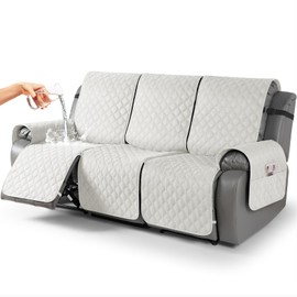 TAOCOCO 100% Waterproof Recliner Covers, Recliner Sofa Covers with Leg Straps, Reversible Recliner Couch Cover for Reclining Chair, Washable Couch Protector for Pets Kids(3 Seater, Off White)