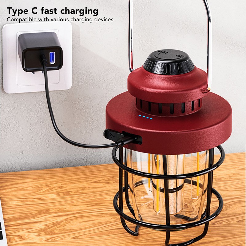 Retro LED Camping Lantern Portable Multifunctional Rechargeable Tent Light for