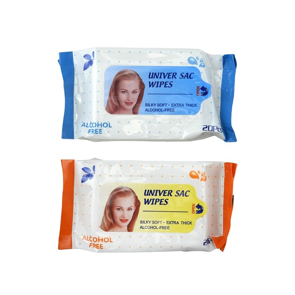 Pack of 2 Silky Soft Personal Cleansing Wipes - Alcohol Free - Travel Pack