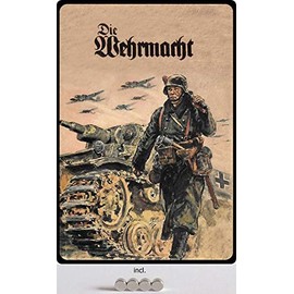 Tin Sign 20 x 30 cm Curved with 4 Magnets Historical Panzer III Infantry He 111 Decorative Gift Sign