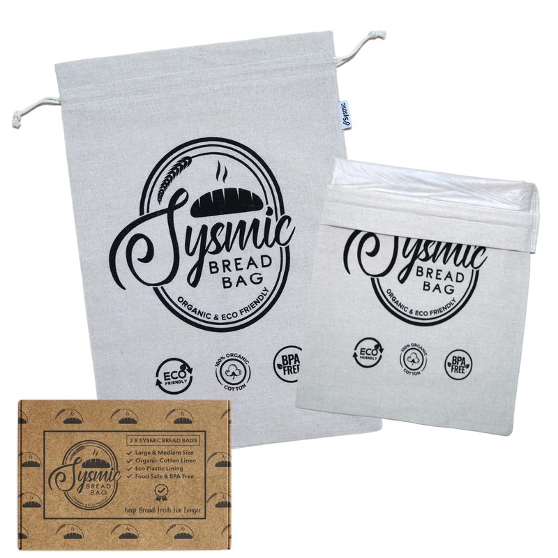 2 X Reusable Plastic Lined Bread Bags for Homemade Bread