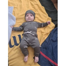 Infant Baby Boy Clothes Long Sleeve Romper Sun Print Solid Color One-pieces Pant Hat Grey Newborn