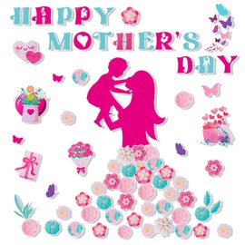 Konsait Mother's Day Bulletin Board Decorations, 82Pcs Happy Mothers Day Cutouts Flowers Set, Mothers Day Bulletin Board Decorations for Classroom Office Home
