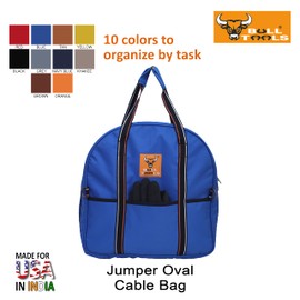 BULL TOOLS EV Charging & Jumper Cable Storage Bag, Organizer 6 Pocket Handmade Carry Bag - 15x15x4 Inch Waterproof Ballistic Polyester Oval Bag, Cords, Small Tools, For Motor Vehicles - Blue
