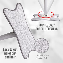 eXo Mop Microfiber Mop for Floor Cleaning with Self Wringing Wet Drop Mopping Head for Dust and Dirt, Gentle on Hardwood, Tile, Marble, and Linoleum, Washable Reusable Pad